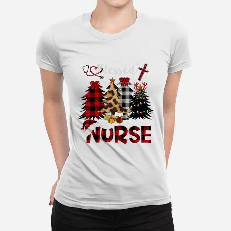 Red Buffalo Plaid Leopard Nurse Christmas Blessed Nurse Xmas Sweatshirt Women T-shirt
