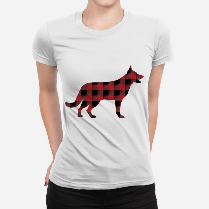 Red Plaid German Shepherd Dog Xmas Matching Family Christmas Sweatshirt Women T-shirt