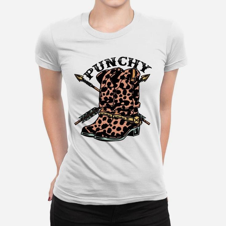 Retro Cowgirl Boots Leopard Punchy Western Country Cowboy Women T-shirt