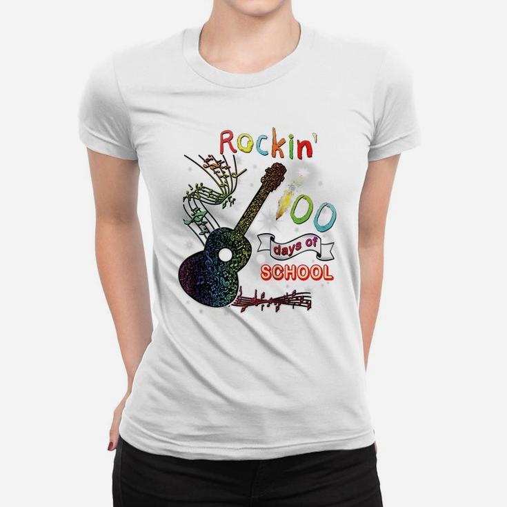 Rockin' 100 Days Of School Guitar Student Music Teacher Gift Raglan Baseball Tee Women T-shirt