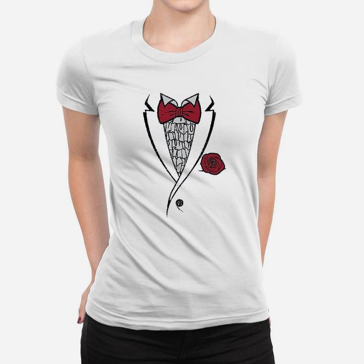 Ruffled Tuxedo Suit With Red Bow Tie Boys Women T-shirt