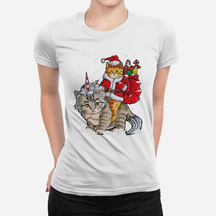 Santa Cat Riding Caticorn Christmas Gifts Meowy Catmas Xmas Women T-shirt