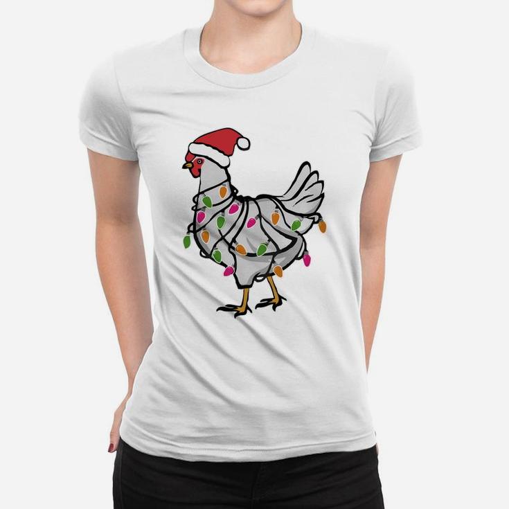 Santa Chicken Christmas Twinkling Lights Funny Chicken Lover Women T-shirt