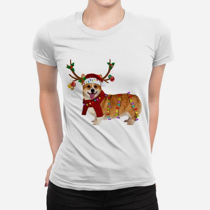Santa Corgi Reindeer Light Christmas Gifts Sweatshirt Women T-shirt