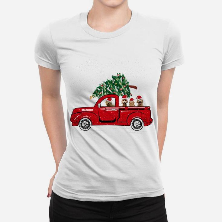 Santa Goldendoodle Riding Red Truck Dog Merry Christmas Gift Women T-shirt