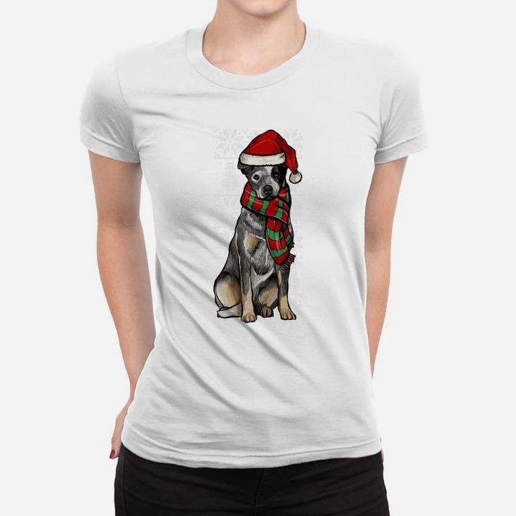 Santa Hat Xmas Australian Cattle Dog Ugly Christmas Sweatshirt Women T-shirt