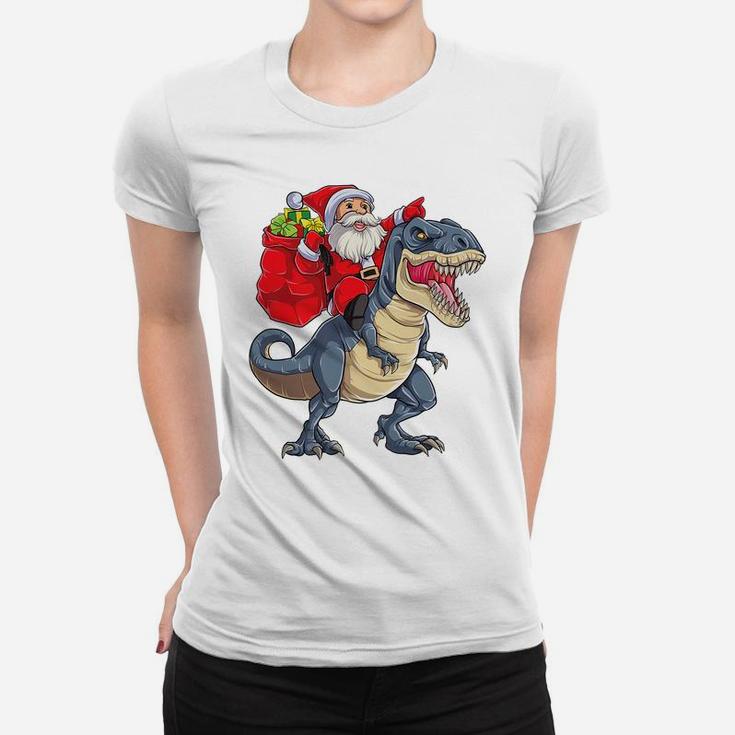 Santa Riding Dinosaur T Rex Christmas Gifts Boys Men Xmas Women T-shirt