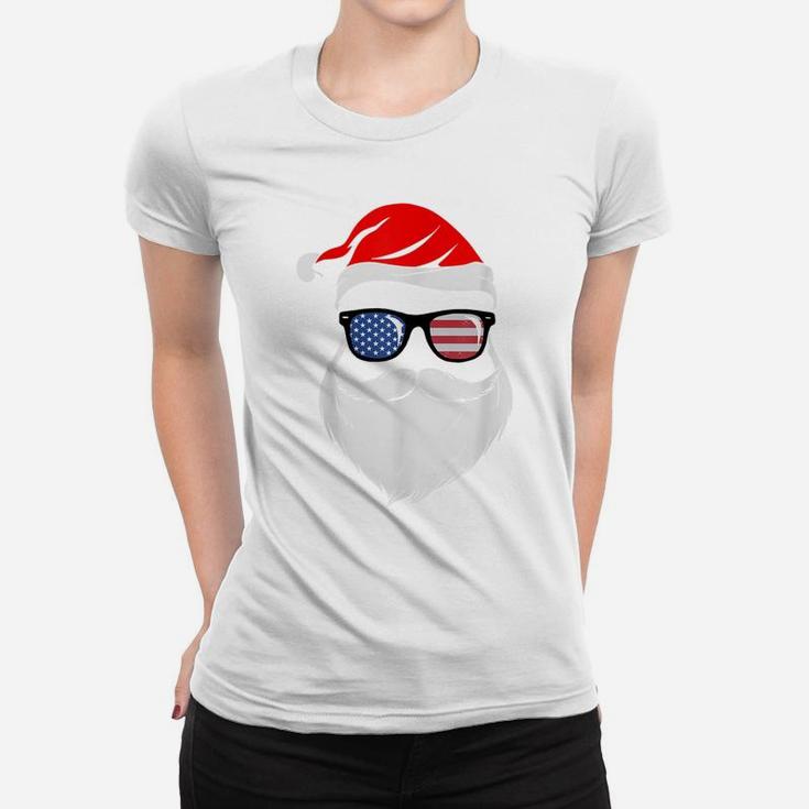 Santa With American Sunglasses Christmas Pajamas For Family Women T-shirt