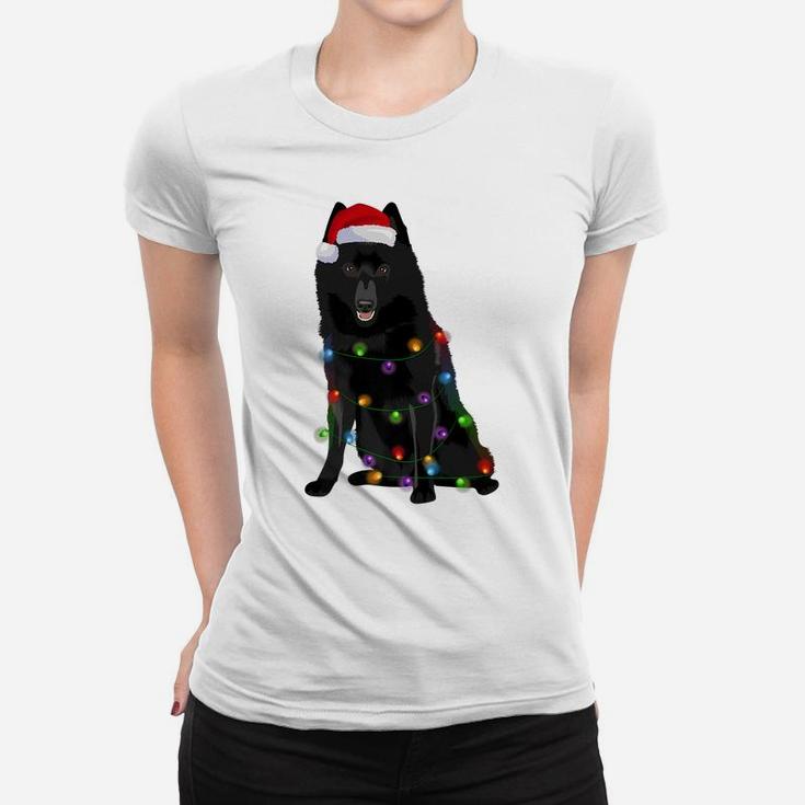 Schipperke Christmas Lights Xmas Dog Lover Santa Hat Women T-shirt