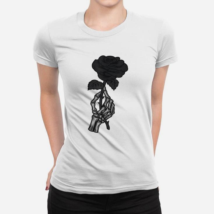 Skeleton Hand Aesthetic Streetwear Goth Black Rose Flower Women T-shirt