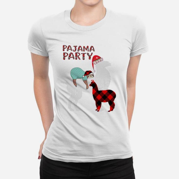 Sleepy Sloth Llama Matching Family Christmas Party Pajama Women T-shirt