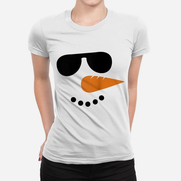 Snowman Face Christmas Funny Santa Claus Xmas Sunglass Cool Raglan Baseball Tee Women T-shirt