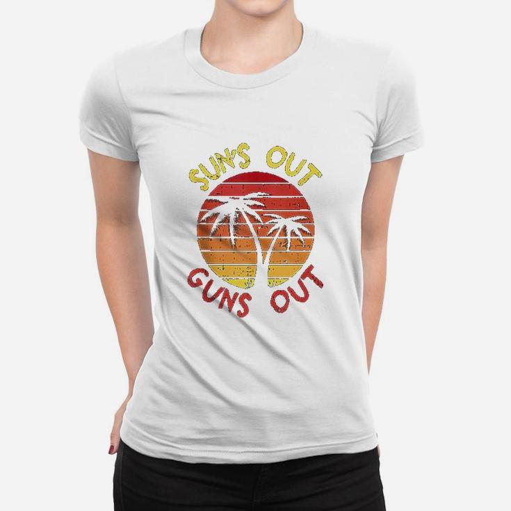 Suns Out Palm Beach Retro 80S Summer Vacation Muscle Women T-shirt