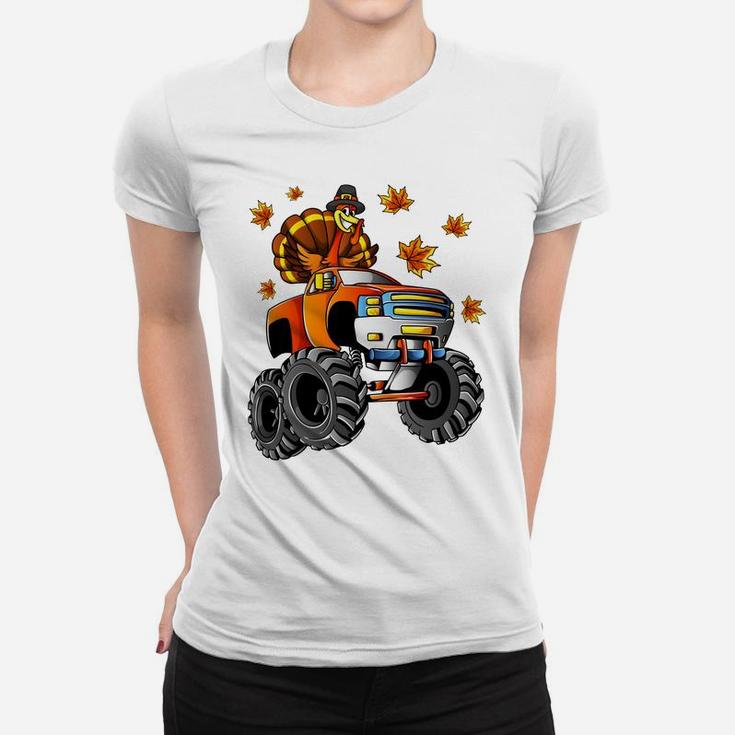 Thanksgiving Turkey Riding Monster Truck Boys Kids Sweatshirt Women T-shirt