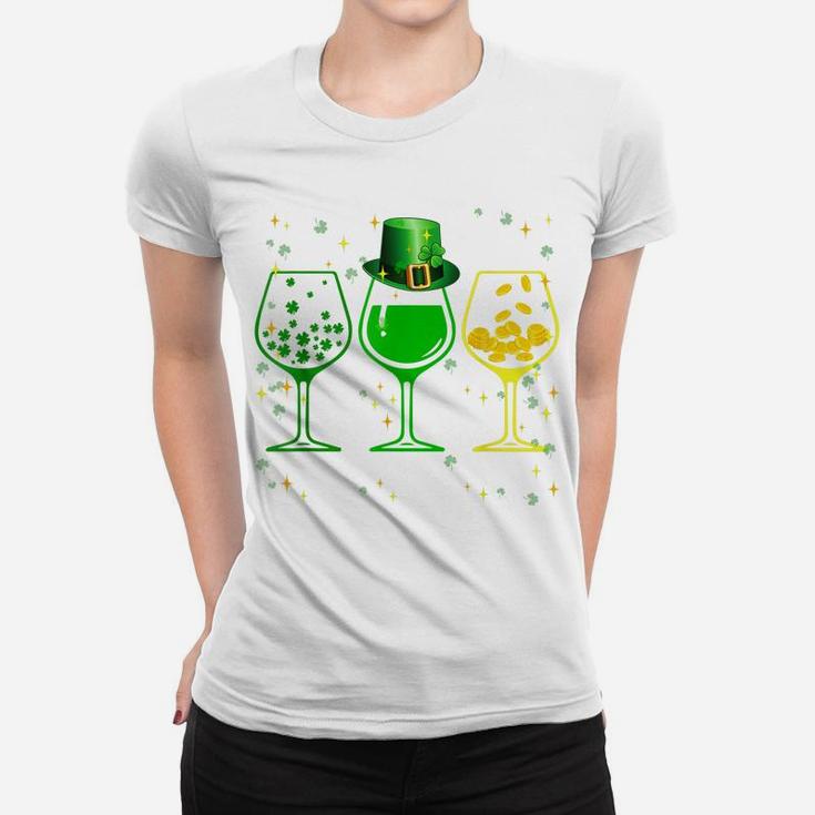 Three Wine Glasses Clover Shamrock St Patrick Day Irish Gift Women T-shirt