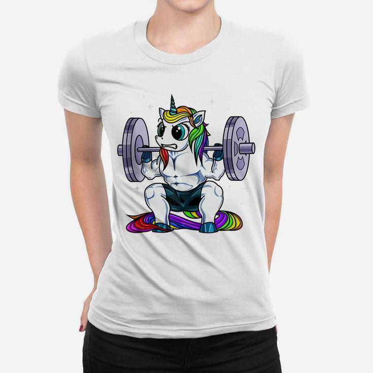 Unicorn Weightlifting Squatting Gym Workout Women Fitness Women T-shirt