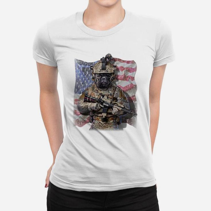 Usa America Patriot French Bull Dog As Army Commando Women T-shirt