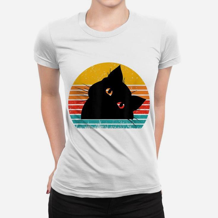 Vintage Sunset Black Cat Lover, Retro Style Black Cats Women T-shirt