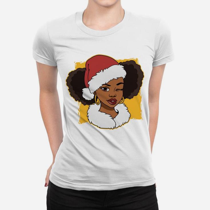 Womens Black African American Santa Gift Merry Christmas Women T-shirt