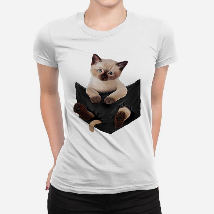 Womens Cat Lovers Gifts Siamese In Pocket Funny Kitten Face Women T-shirt