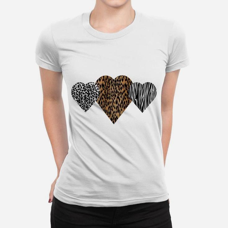 Womens Cute Hearts Love Leopard, Cheetah & Zebra Animal Print Women T-shirt
