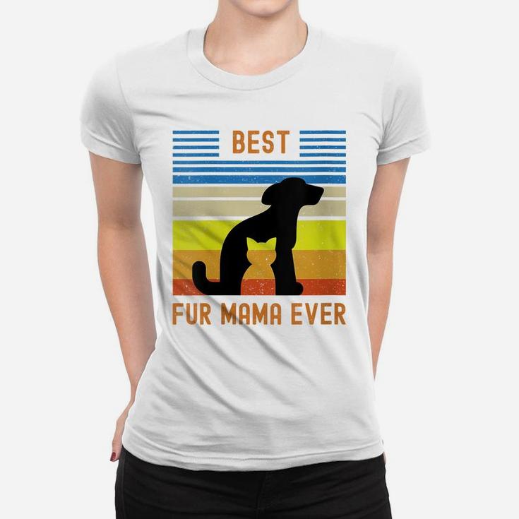 Womens Funny Best Fur Mama Ever Vintage Retro Dog Cat Mom Owner Women T-shirt