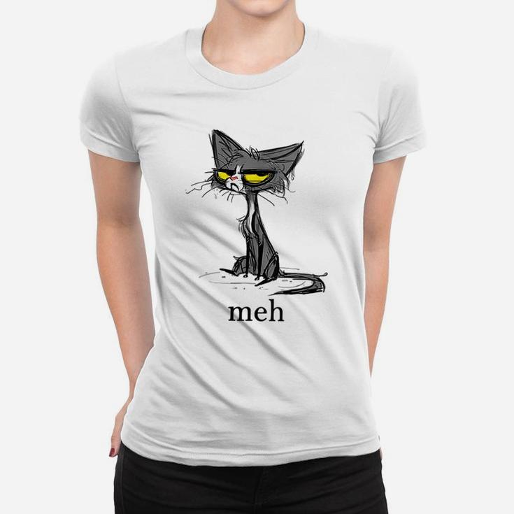 Womens Funny Meh Cat Gift For Cat Lovers Women T-shirt