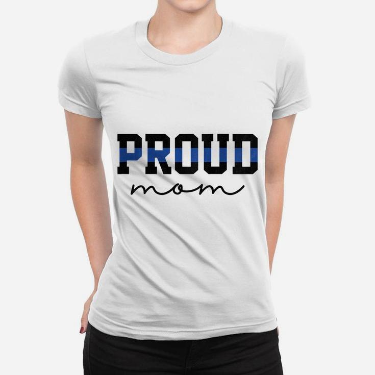 Womens Proud Mom Blue Line Police Officer Mom Gift Raglan Baseball Tee Women T-shirt