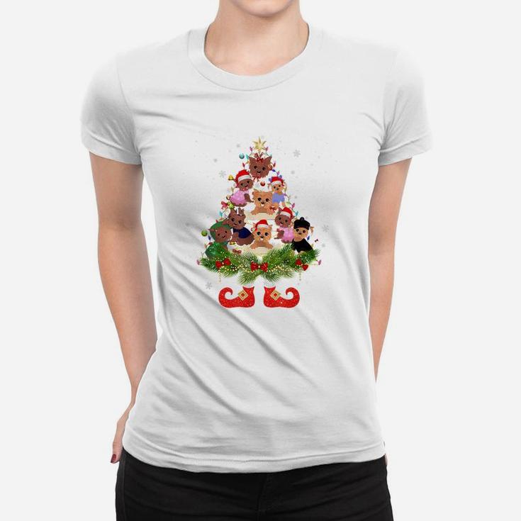 Yorkie Christmas Tree Lights Funny Santa Hat Dog Lover Women T-shirt
