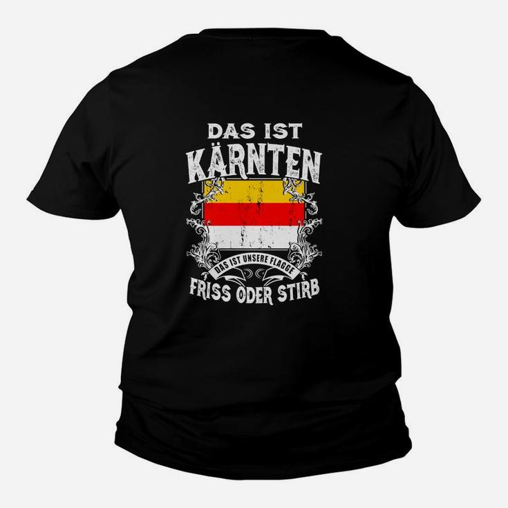 Kärnten Motto Kinder Tshirt Schwarz mit Aufdruck Das ist Kärnten – Friss oder Stirb