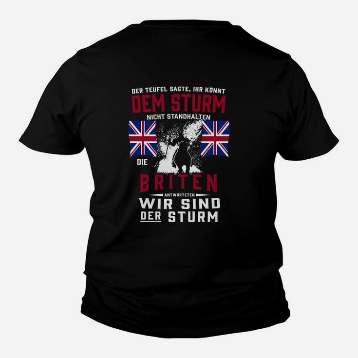 Patriotisches Großbritannien Kinder Tshirt, Löwen Motiv & Wir sind der Sturm Spruch