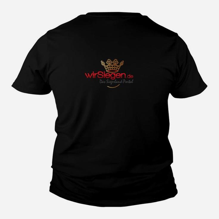 Schwarzes Kinder Tshirt mit wirSiegen.de Logo, Siegerland-Portal Design