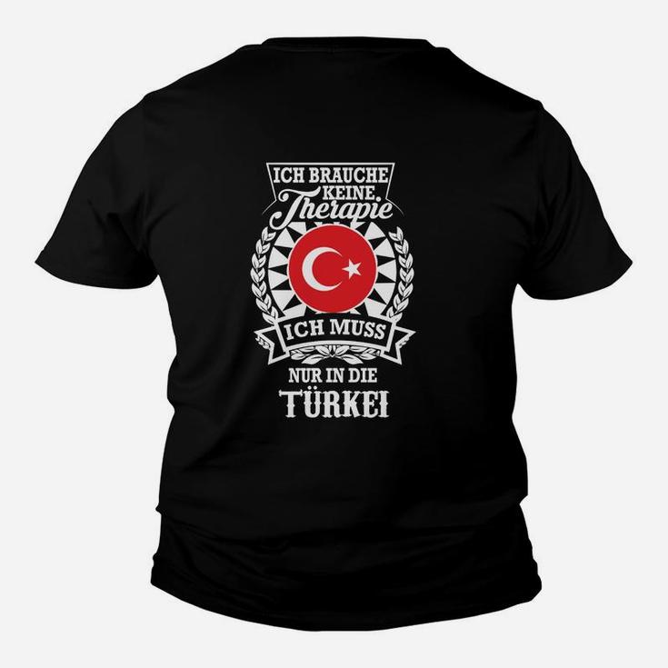 Therapieersatz Türkei Kinder Tshirt, Schwarzes Tee mit Flagge & Spruch