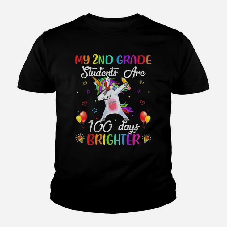 100 Days Brighter Unicorn 100Th Day Of 2Nd Grade Teacher Youth T-shirt