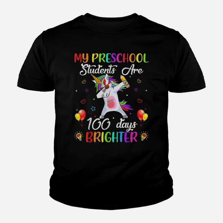 100 Days Brighter Unicorn 100Th Day Of Preschool Teacher Youth T-shirt
