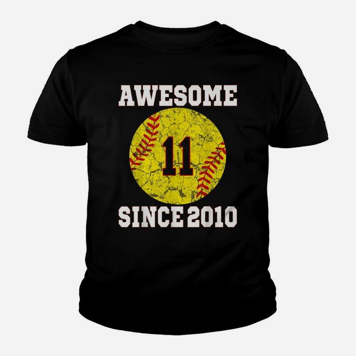 11Th Birthday Softball Lover 11 Years Old Vintage Retro Youth T-shirt
