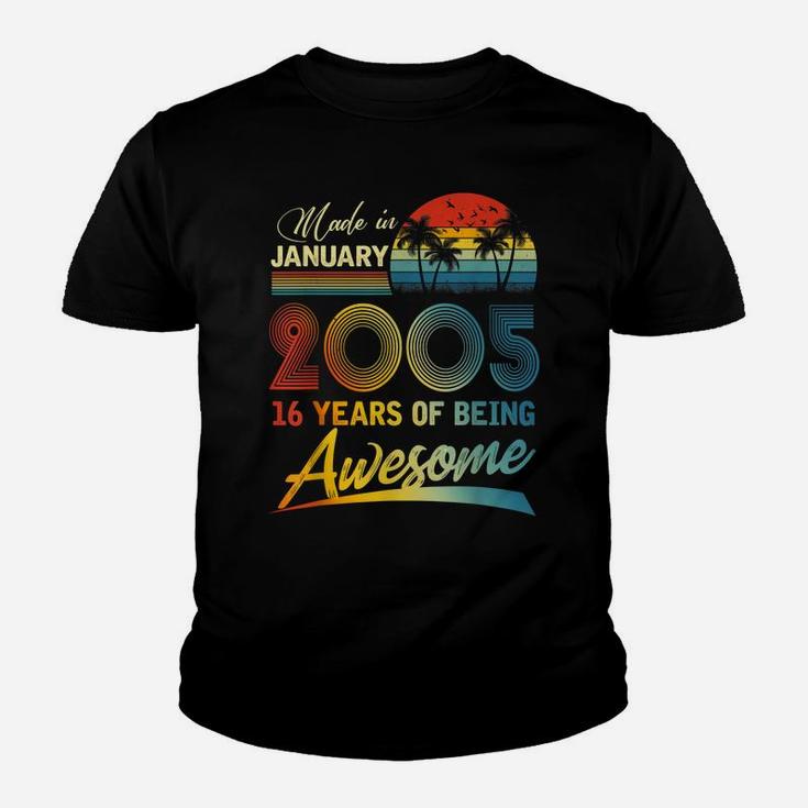 16Th Birthday Gift Vintage Retro January 2005 16 Years Old Youth T-shirt