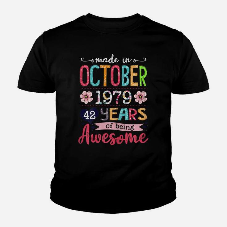 42 Years Old Floral Awesome Since October 1979 42Nd Birthday Youth T-shirt