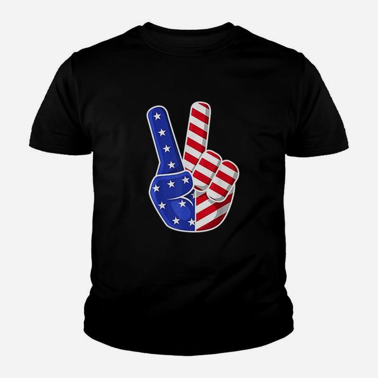 4Th Of July American Flag Peace Sign Hand Patriotic Youth T-shirt
