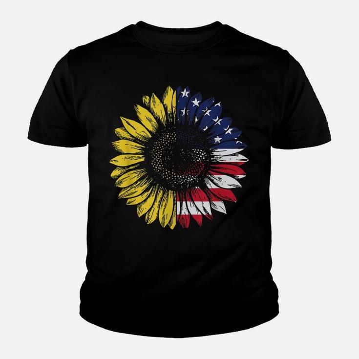 4Th Of July Half Sunflower Half American Flag Flower Lover Youth T-shirt