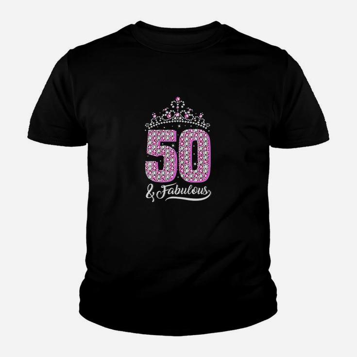 50 And Fabulous 50Th Birthday 50 Yrs Crown Pink Funny Gift Youth T-shirt
