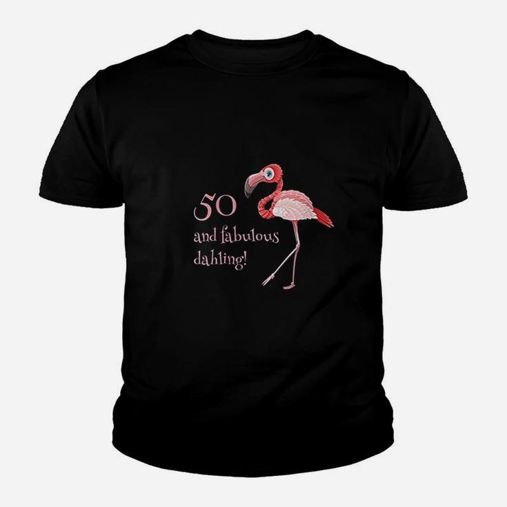 50 And Fabulous Dahling Funny 50Th Birthday Flamingo Slogan Youth T-shirt