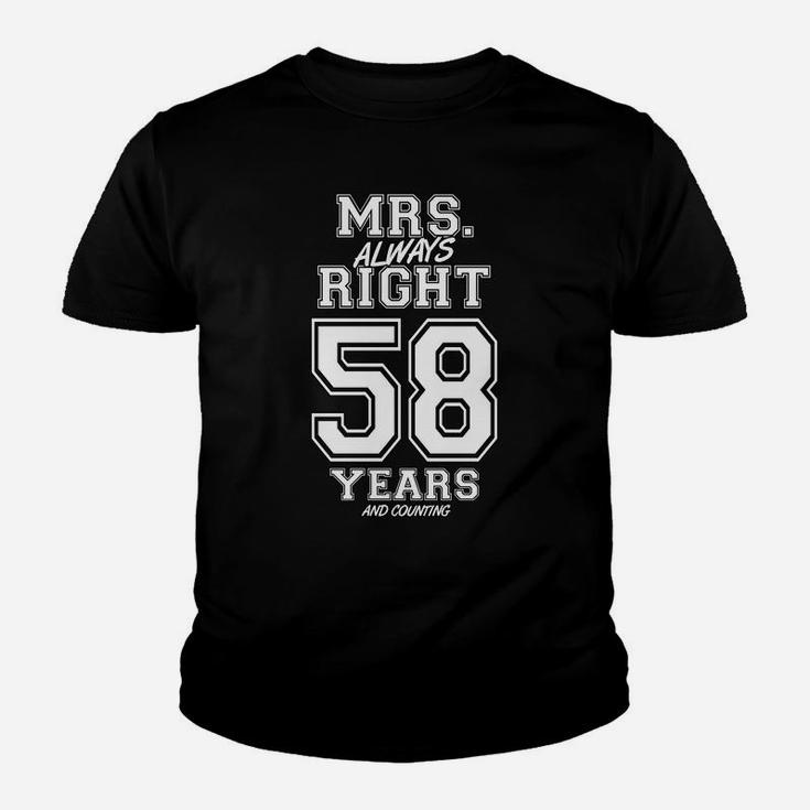 58 Years Being Mrs Always Right Funny Couples Anniversary Youth T-shirt