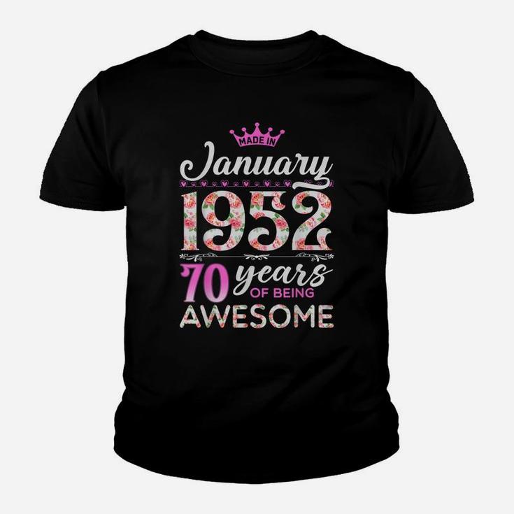 70Th Birthday Floral Gift For Womens Born In January 1952 Youth T-shirt