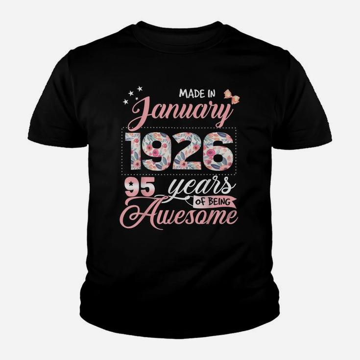 95Th Birthday Floral Gift For Womens Born In January 1926 Youth T-shirt
