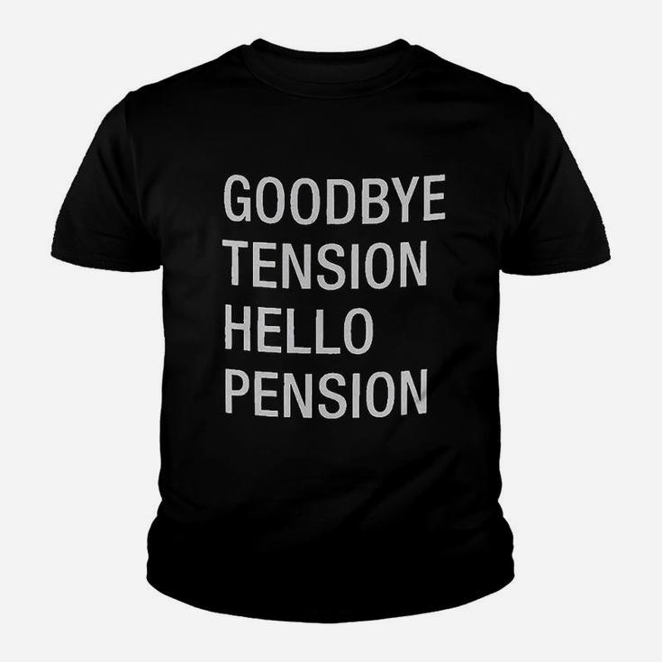 About Face Designs Goodbye Tension Hello Pension Grey 20 Ounce Ceramic Coffee Youth T-shirt