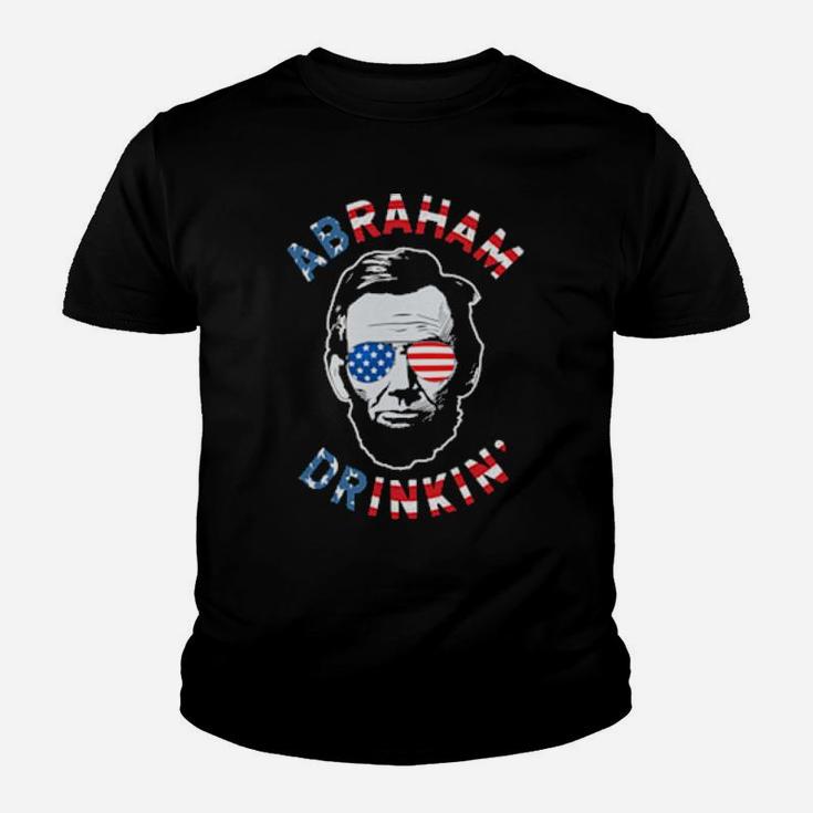 Abraham Drinking Abe 4Th Of July Lincoln Merica Flag Youth T-shirt