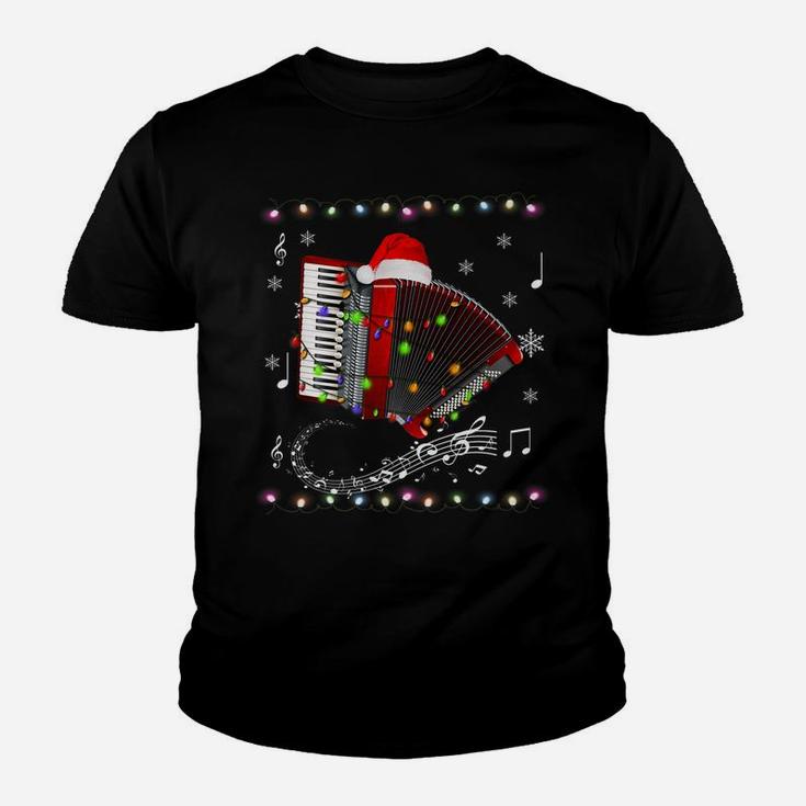 Accordion Instrument Santa Hat Christmas Lights Xmas Gifts Youth T-shirt