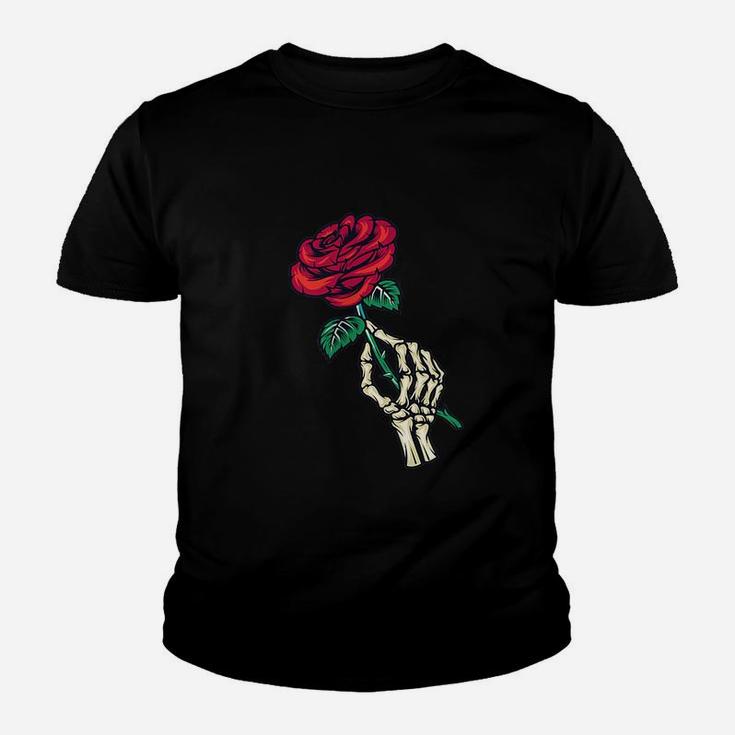 Aesthetic Streetwear Goth Skeleton Hand Red Rose Flower Gift Youth T-shirt
