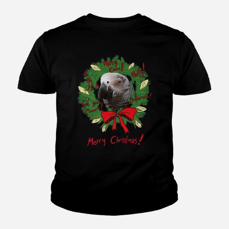 African Grey Parrot Merry Corn Christmas Wreath Youth T-shirt